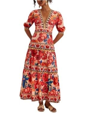 CAMILA BLANCO Tropical Floral Printed Vacation V Neck Dress Size 4 NWT